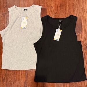 Black and Gray Sleeveless Tops
